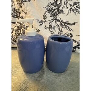 Allure Blue Soap Dispenser and Toothbrush Holder Bathroom Set Vintage 2005